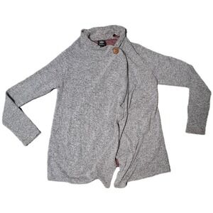 Boboa Gray Cozy Button Accent Asymmetrical Neckline Cardigan Sweater Size S (AD)